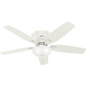 Hunter 52 inch Indoor Ceiling Fan with LED Light - White Ceiling Fan with Pull Chain, For Bedroom, Living Room, or Kitchen, Low Profile Mount, No Remote, 5 Blades - Kenbridge 53378, Fresh White