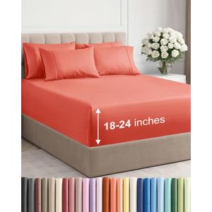 Extra Deep King Sheet Set - 6 Piece Breathable and Cooling Sheets - Hotel Luxury Bedding for Women, Men, Kids & Teens - Easy & Secure Fit - Soft, Wrinkle Free and Comfy - Extra Deep Pockets - Coral
