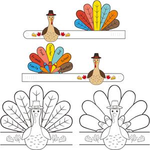 2 x Gatherfun Autumn Children School Party Decor, 12ct Fall Thanksgiving Paper Headbands - Color Your Own Turkey Activity Headbands, Thanksgiving Party Craft Activities & Turkey Party Favors