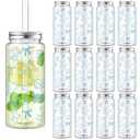 Vesici 12 Pack Beach Plastic Cups with Lid and Straw 13.5 oz Ocean Party Cup Clear Reusable Plastic Tumblers Bulk Blue Seashell Ocean Cold Drink Last Toast on The Coast for Summer Party Birthday