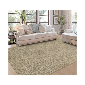 9x12 Area Rug Large Machine Washable Rug for Living Room Print Braided Floor Cover Stain Resistant Non-Slip Farmhouse Solid Printed Textured Carpet for Home Decor, Linen