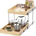 Sikarou Wood Pull Out Cabinet Organizer 2 Tie 11" W x 21" D for 12" Cabinet Opening, Heavy-Duty Sliding Drawers for Inside Cabinets Storage and Organization for Kitchen, Pantry, Bathroom