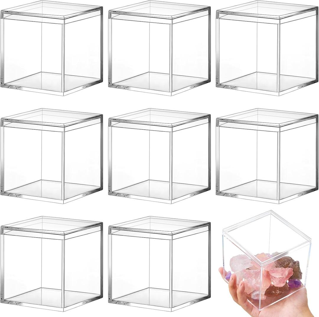 Blulu 8 Pieces Clear Acrylic Plastic Jewelry Box Mini Storage Box Mini Cube Containers with Lids for Candy Pill and Tiny Jewelry(Square,4.72 x 4.72 x 4.72 Inch)