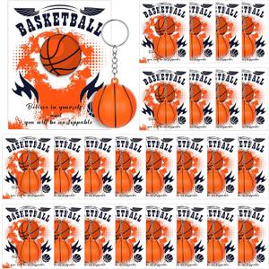 Yinkin 28 Pcs Basketball Keychains Gift Bulk Basketball Party Favors for Girls Boys Team Classroom with Motivational Card