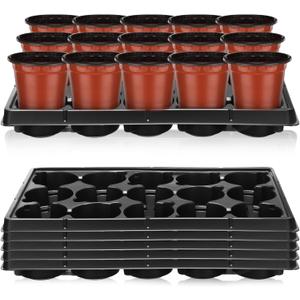 Baderke 6 Sets 4 Inch Plant Nursery Pots, 15 Cell Plastic Pots for Flower Seedling, Flower Plant Container Seed Starting Germination Flowerpot Trays(Brick Red)