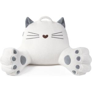 Blissful Diary Kitty Reading Pillow for Kids/Teens/Adults, Back Rest Pillow for Sitting Up in Bed with Shredded Memory Foam, Includes Arms and Washable Cover, Pure White