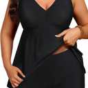 Aqua Eve Plus Size Bathing Suits for Women Flowy Tankini Swimsuits with Shorts Two Pieces V Neck Cross Back Swimwear Black 12W