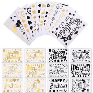 Outus 12 Pieces Balloon Sticker Bobo Party PVC Letter Stickers Balloon Decals Paster for DIY Birthday Mother's Day Wedding Party Decoration Supplies(Black Gold,Birthday)