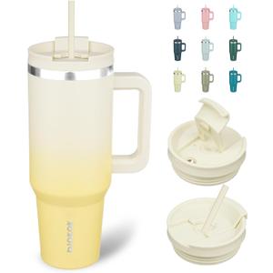 BJPKPK 40 oz Tumbler With Handle Insulated Tumblers With Lid And Straw Stainless Steel Thermal Cup, Lemon