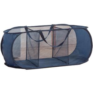 Mesh Laundry Hamper Basket, Sturdy 3 Compartments Laundry Basket, Foldable Pop up Laundry Hamper with Side Pocket for Laundry Room, Bathroom, Kids Room, College Dorm or Travel, Navy