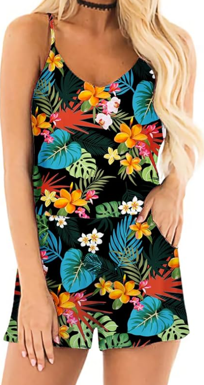 RAISEVERN Womens Romper Summer Casual Short Jumpsuit Adjustable Spaghetti Straps Sleeveless Cami 2025 Rompers with Pockets XL