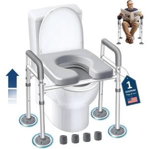 Eosprim Toilet Seat Risers for Seniors Elongated, Raised Toilet Seat with Handles, Toilet Safety Frames & Rails for Elderly and Handicap, Elevated Shower Commode Chair with Arms, Toilet Lift Grab Bar (Silver)