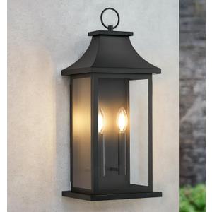 tewei 18'' Large Outdoor Wall Light, Porch Light Outdoor Wall Sconce Lantern, 2-Light Black Exterior Lighting Fixture Wall Mount, Outside Light for House Garage, 1-Pack