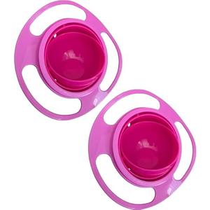 Set of 2 Pink Anti-Spill Gyro Bowls – 360° Rotating, Toddler‑Friendly Feeding Bowls with Handles & Lid