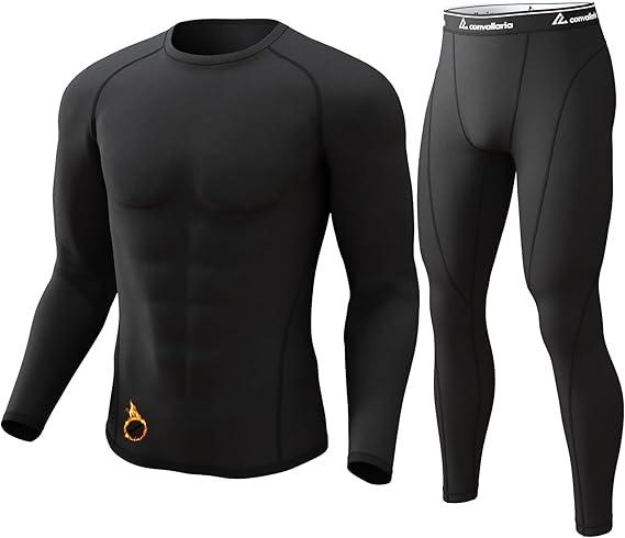 CL convallaria Thermal Underwear for Men Long Johns Fleece Lined Hunting Gear Set Base Layer for Cold Weather (M, Midweight-crew Neck-black)