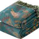 MSGKV Boho Throw Blanket 100% Cotton Blankets for Bed Couch 60''x80'', Spring Breathable Farmhouse Bird Blankets Quilt Muslin Home Decor