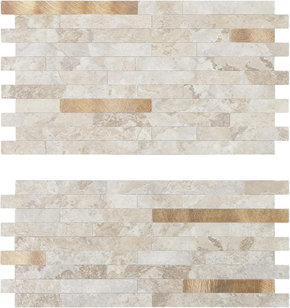 Midcard 20 Sheets Peel and Stick Backsplash PVC Wall Tile,for Kitchen Backsplash (Dark Beige With Copper)