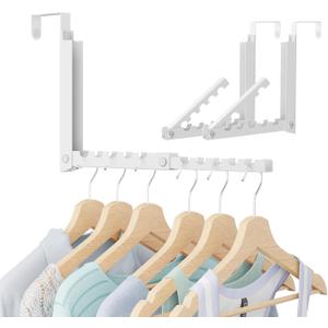 Over the Door Hooks, Extended Over the Door Clothes Hanger with 10 Ridges,Space-Saving Over the Door Rack,Door Hooks for Hanging Clothes,Larger Capacity Over the Door Hanger (2, White)
