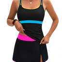 BMJL Women's Tankini Swimsuits Tummy Control Two Piece Bathing Suit Modest Swim Skirt Color Block Swim Suits 2026 Size M