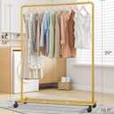Clothes Rack - Clothing Rack with Storage Mesh Shelf & Casters, Heavy-Duty Metal Clothing Rack for Hanging Clothes, Dresses, Coats, Large Load Capacity, Easy Assembly, Gold, 44.3"x16.9"x59.0"