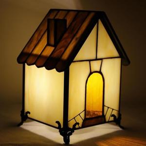 Small Tiffany Table Lamp Mini Tiffany Lighthouse Style Lamp Stained Glass Table Lamp Night Light for Home Decoration 4.8" D x 4" W x 5.8" H (Brown)