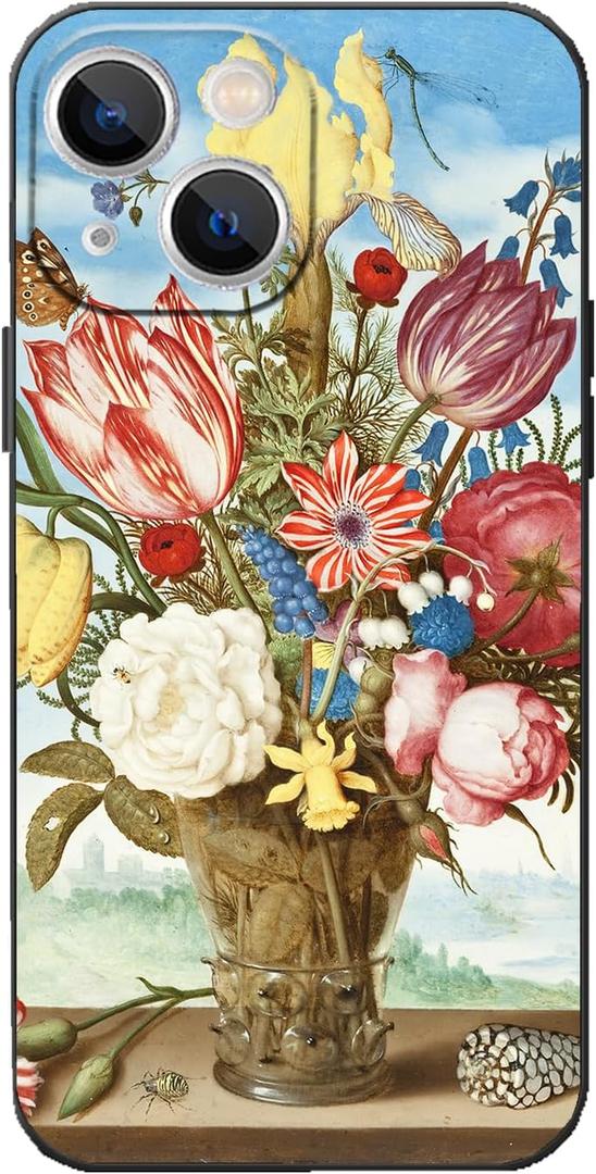Compatible with iPhone 14 Plus Case, Bouquet of Flowers on a Ledge Vase of Flowers Phone Case, Colorful Floral Slim Protective Cover