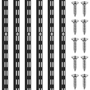 MorningRo 6 Pcs Dual Track Upright Wall Shelving System Heavy Duty Support System Twin Slot Shelf Rail Shelf Standards for Pantries Linen Closets Laundry Rooms(Black,47.5 Inch)
