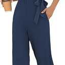 ZAFUL Women's 2025 Summer Dressy Jumpsuits Casual Ribbed One Piece Outfit Pockets Belt Bow Sleeveless Long Wide Pants Rompers
Size  S