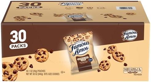 Pack of 2 Famous Amos Original Recipe Chocolate Chip Bite-Size Cookies, 30 Pack Box, 30 oz BB Date 06/07/2026