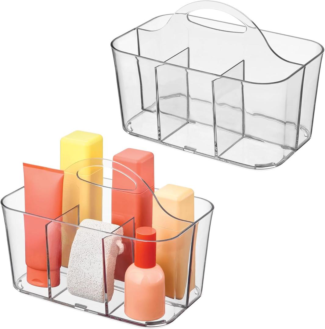 4-Section Storage Caddy with Handle, Set of 2, Clear