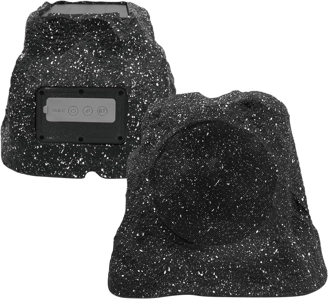 Herdio 8" Rock Bluetooth Speakers Outdoor Waterproof IPX7 Wireless Solar Max 240 Watt, TWS Connection Powered with Rechargeable Battery for Garden Patio Deck Pool Backyard Gray 1 Pair