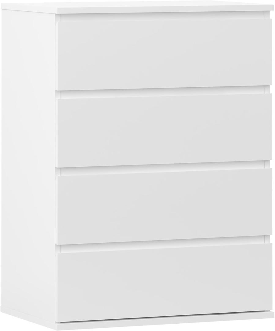 Modern Chest of Drawers, 4 Drawer Dresser Without Handles Floor Storage Drawer Cabinet Vertical Dresser Storage Organizer for Home Office (4 Drawers, White)