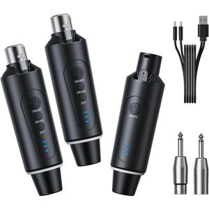 Wireless XLR Microphone Transmitter and Receiver System, 2.4G 1-to-2 Mode, 160ft Range, USB Rechargeable, Plug & Play, for Interviews, Duets