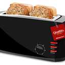 Elite Gourmet ECT4829B Long Slot 4 Slice Toaster, 6 Toast Settings Toaster Defrost, Reheat, Cancel Functions, Slide Out Crumb Tray, Extra Wide Slots for Bagels Waffles, Black
