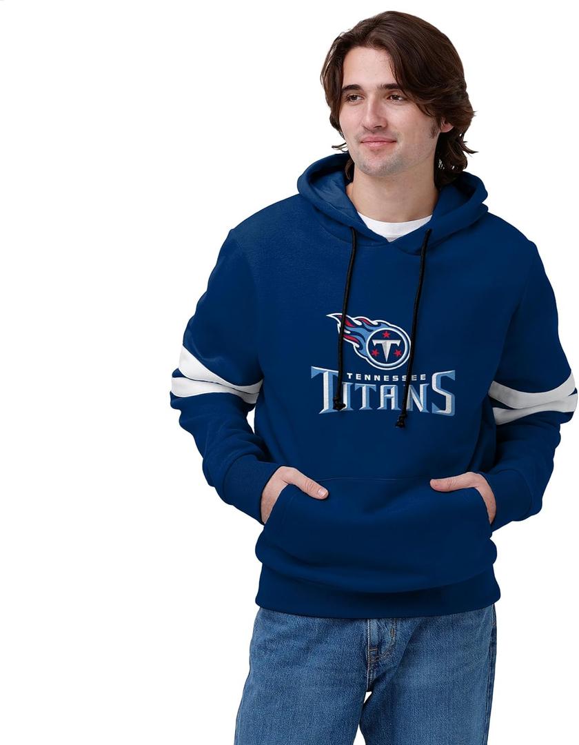 FOCO Men's Standard Drop Tail Striped Sleeve TOP with Hood, Team, M