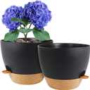 10 inch Self Watering Pots, 2 Pack Plastic Planters with Mesh Drainage Holes for Garden Plants and Flower, Plants Pots with Deep Reservoir for Indoor Outdoor Plants, Black with Brown