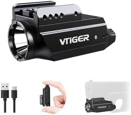 VTIGER PL1 Mini Powerful Compact Pistol Light, 1000 Lumens 984 FT Rechargeable Weapon Handgun Lights, Small Adjustable Rail-Mounted LED Tactical Flashlights for GL/1913 Picatinny Rail, IPX6