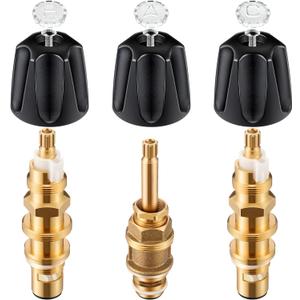 3 Piece Metal Shower Knob and Ceramic Disc Cartridge Set, Compatible with Price/Pfister, Hot Cold and Diverter Faucet Handle Rebuild Kit with Shower Valve Stem (Matte Black)