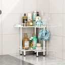 HapiRm Corner Shower Caddy Standing - 2 Tier Shower Organizer Corner with Soap Holder, Rustproof Bathroom Standing Organizer with 4 Hooks, White