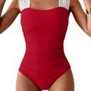 B2prity Womens One Piece Swimsuit Retro Square Neck Tummy Control Bathing Suits Ruched Modest Full Coverage Swimwear, M