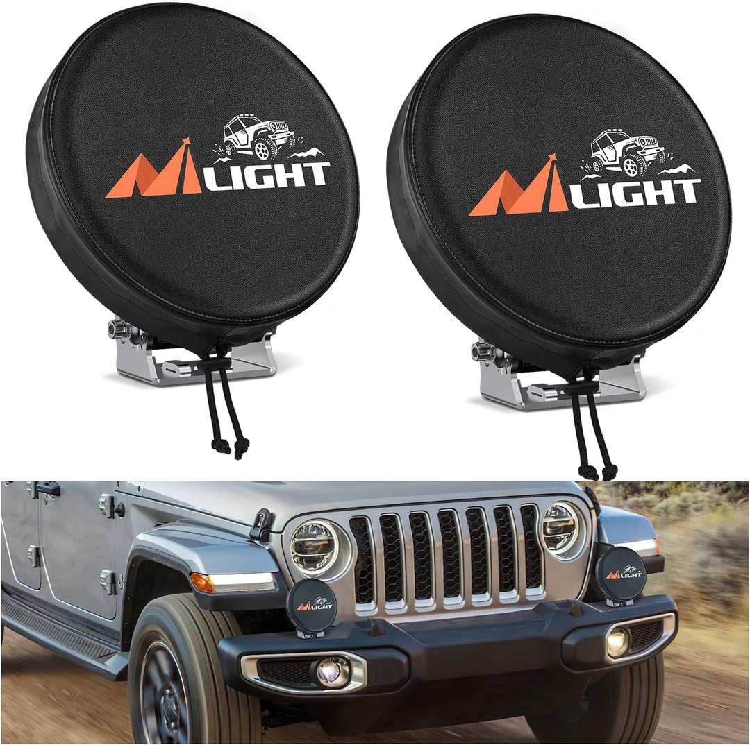 Nilight 7 Inch Round Offroad Driving Pod Light Cover, 7.25 In Diameter Black Leather Protective Cover for Auxiliary Ditch Fog Bumper Headlight on Jeep Truck SUV ATV UTV Tractor