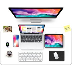 JanJunDec Clear Desk Pad Table Cover Protector on Top of Desks, 16x28 Inch Transparent Plastic Desk Mat Blotter for Laptop Computer Keyboard, Waterproof PVC Vinyl Desk Cover Writing Mat with Mouse Pad