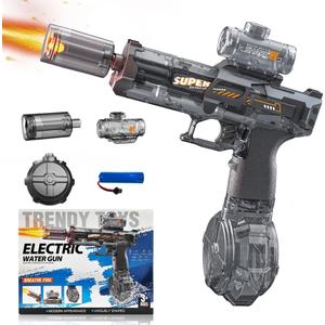 Electric Water Gun for Adults Kids,Automatic Electric Squirt Gun with Light Up,28-32 FT Range Water Pistol Blaster SoakerWater Blaster for Age 3-12, Summer BeachSwimming PoolOutdoor Water Toy (Transparent Grey)