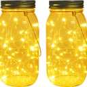 Solar Mason Jar Lights, Large Size Bigger Glass Mason Jar with 30 LEDs Fairy Firefly String Lights, Best Patio Yard Desktop Party Decor Outdoor Solar Hanging Lanterns (2-Pack)