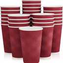 JollyPack 45 Pack 16 Oz Paper Coffee Cups, Wine Red Disposable Beverage Cups with Insulated Ripple Wall for Coffee, Tea, and Hot Chocolate