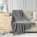 BOURINA Chenille Fluffy Throw Blanket with Decorative Fringe for Couch Cover Sofa Chair Blanket（50×60 Inches） Dark Grey