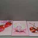 Hot Pink Disco Canvas Wall Art Set of 3, Trendy Strawberries Cherries Fruit Wall Decor Paintings, Funky Preppy Cute Seashell Posters Prints Pictures for Girl Dorm Bedroom 12x16 Inch Framed