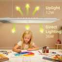 4FT Full Spectrum LED Pendant Light, 4800LM 5000K Natural Daylight Hanging Light, Dual Lighting System (36W Direct+12W Ambient), UGR≤14 Eye-Caring Task Light for Reading, Study, Office