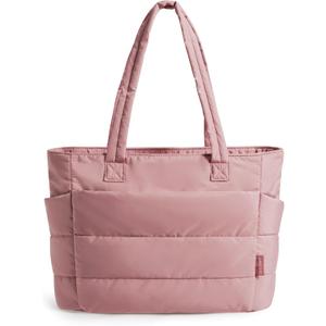 BAGSMART Tote Bag for Women, Lightweight Puffy Tote Bag with Compartments Shoulder Bag Handbag for Travel, Work, Gym | Lightweight (Standard, Dark Pink)