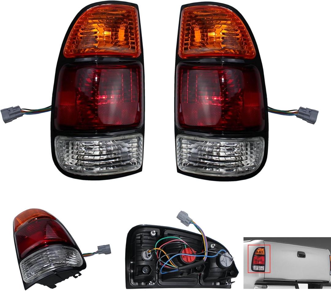 Right+Left Rear Tail Brake Light Lamp Tail Light Replacement For Toyota Tundra 2000-2006 |Access Cab; Std Bed; Amber/Red/Clear Lens | Replace# TO2800129 TO2801129 | 81560-0C010 81550-0C010